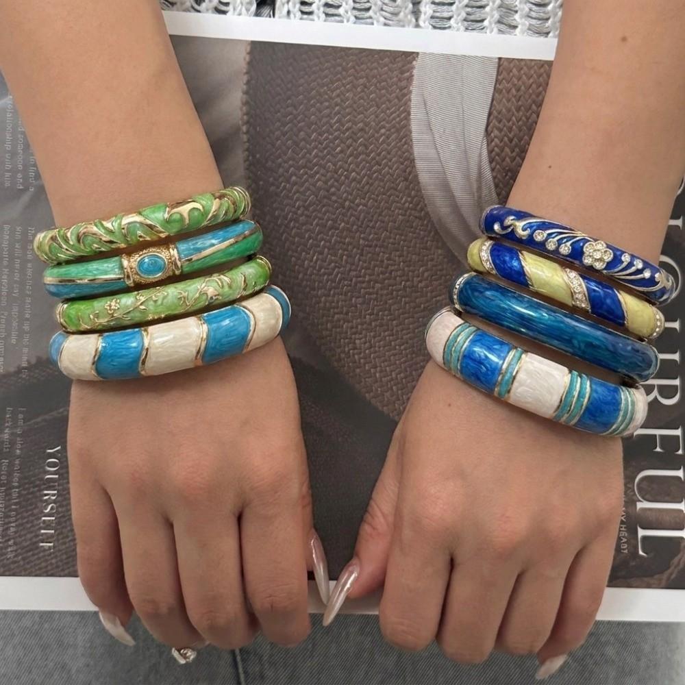 Tropfendes Öl Emaille Armreif Blume Breiter Armreif Retro Geometrisch Cloisonné Armreif Damen