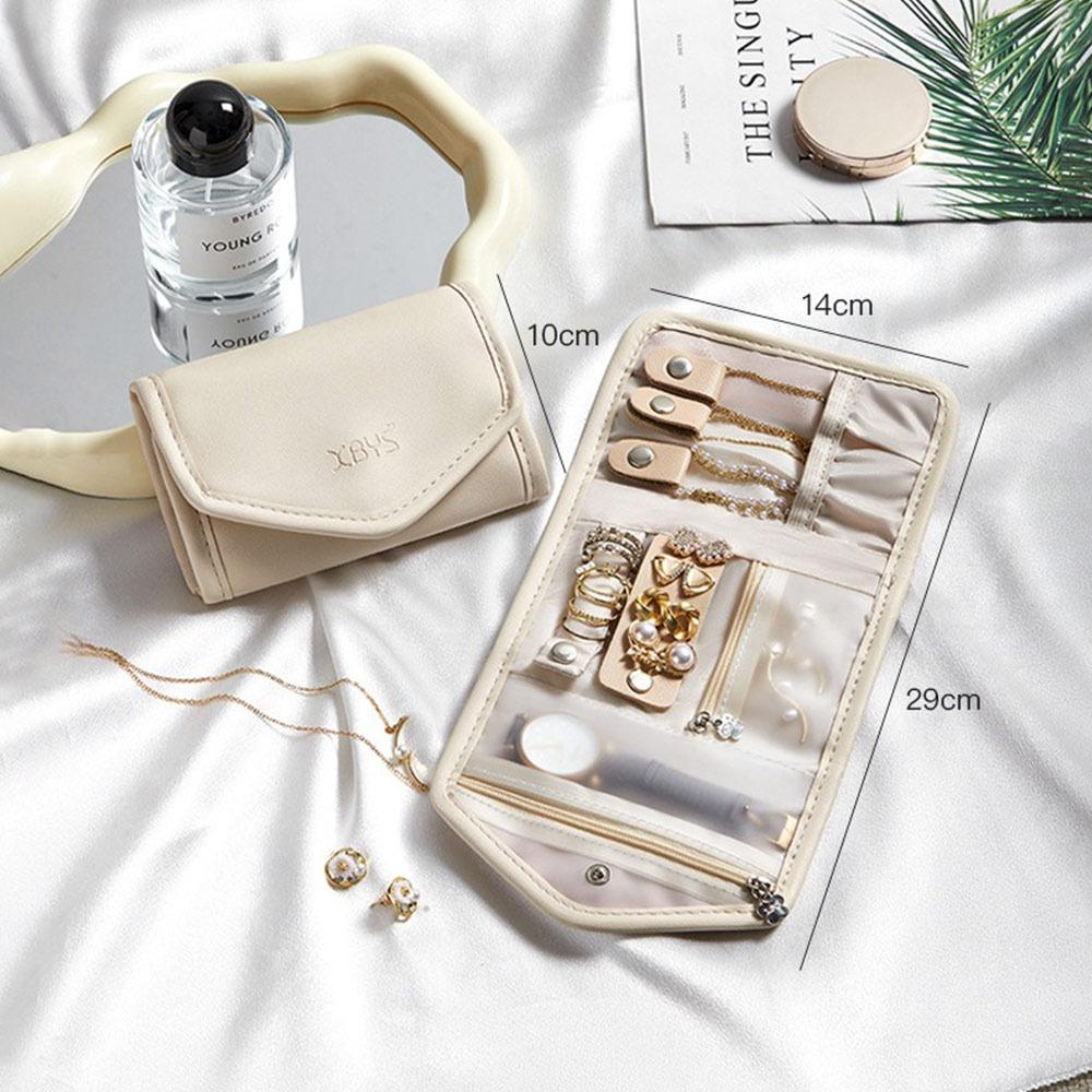 

Leather Necklace Earrings Bag Folding Storage Bag New Fashion Jewelry Storage Organizer Travel