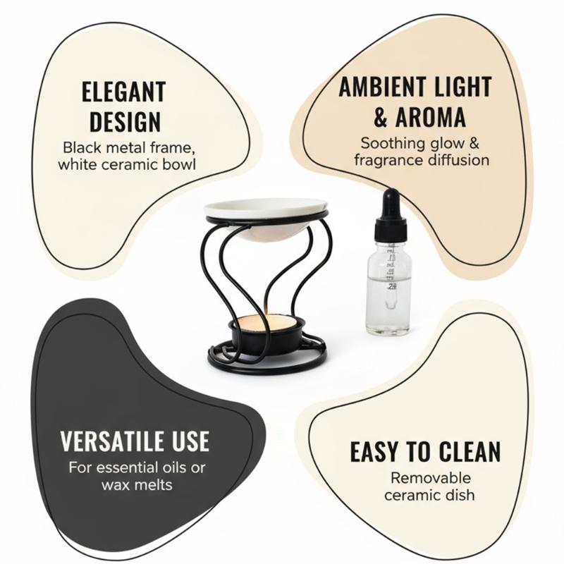 Iron S Curved Candle Stand Essential Oil Burners With Ceramic Dish Metal Stand For Fragrances Wax And Oil Diffusing