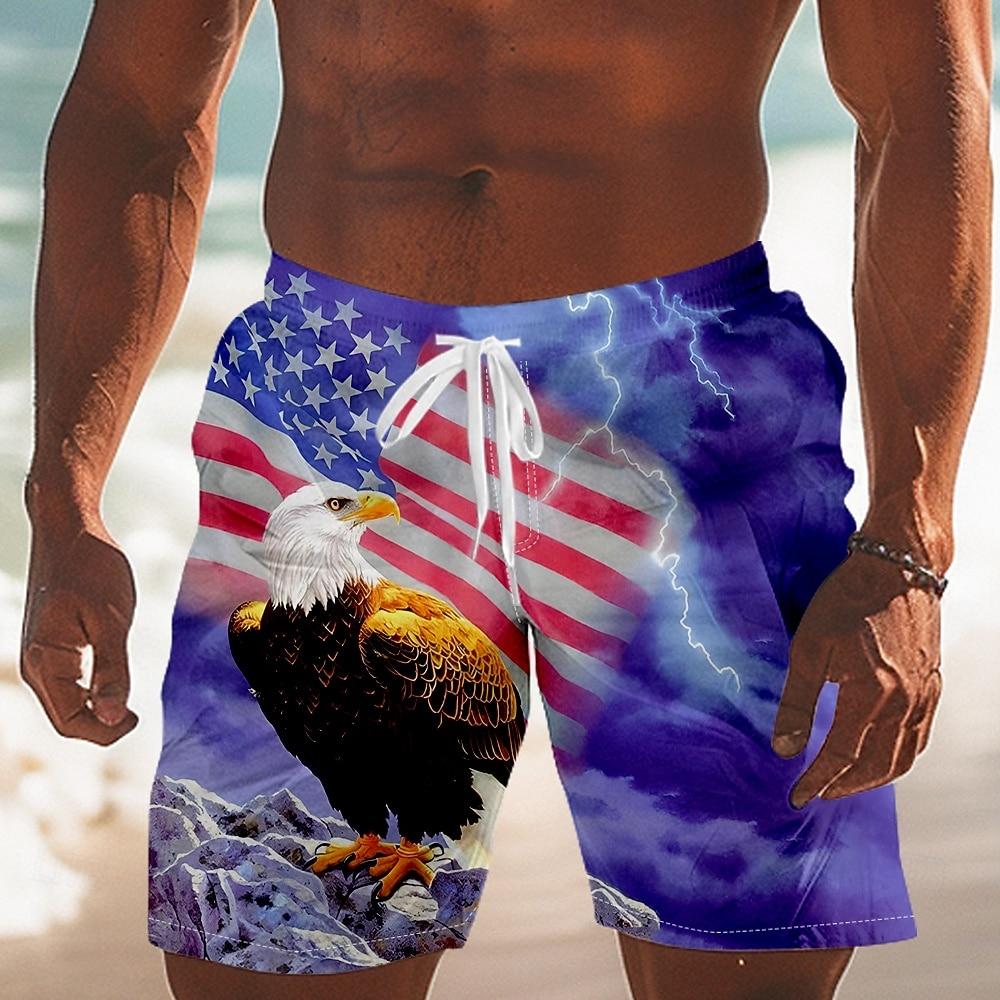 Men s American US Flag 4th of July U.S. 250th Anniversary EagleMid Waist Streetwear  Casual Daily Vacation Holiday Drawstring Elastic Waist 3D Print S