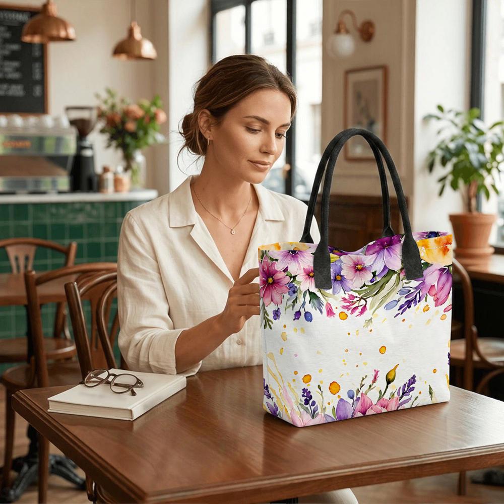 Watercolor Floral Tote Bag Large Capacity Casual Women Handbag for Daily Shopping Travel