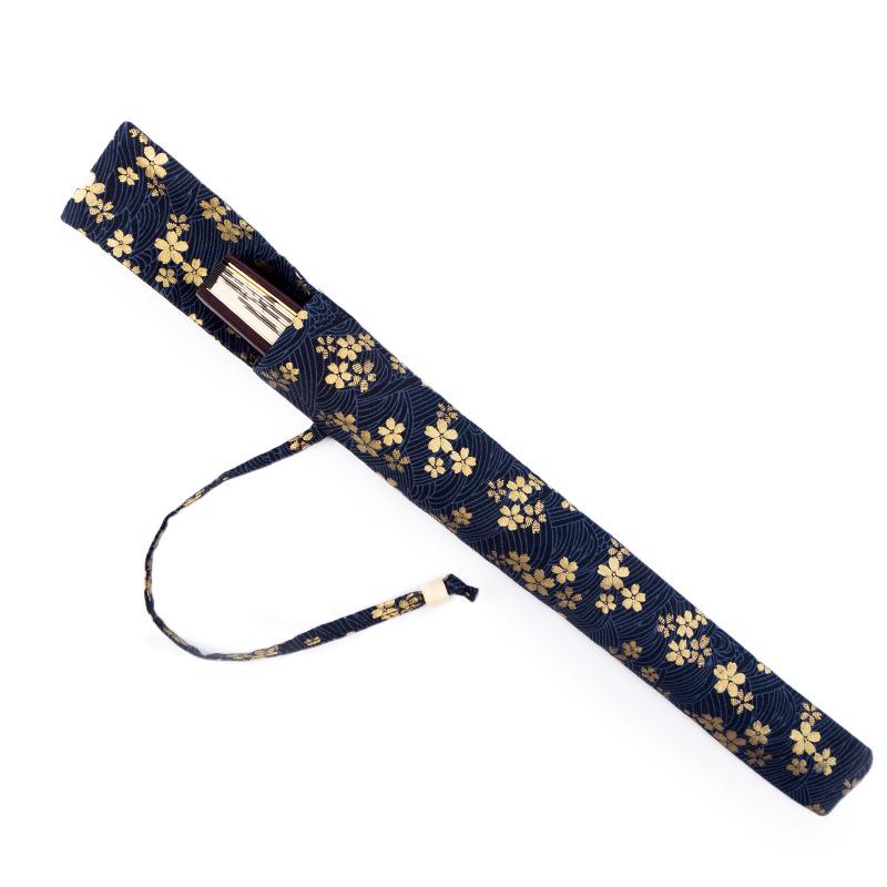Ancient Style Cotton-Linen Folding Fan Bag with Buckle, Hot Stamped Brocade, and Protective Pendant.