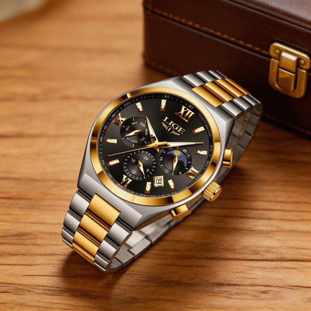 LIGE Top Original Luxury Man Wristwatch Luminous Waterproof Week Date Watch For Men Stainless Steel Quartz Fashion Men's Watches