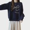 Embroidered Bow Round Neck Sweatshirt - Spring Collection for Women, Loose Fit, Sweet and Youthful Design