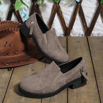 Women's Fashion Thick Heel Shoes Autumn New Round Head Suede Side Zipper Anti-slip Wear Comfortable Low-top Shoes