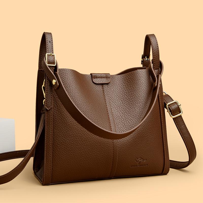2025 Solid Color Shoulder Bag for Women High-quality Soft Leather Casual Tote Bag Ladies Vintage Crossbody Messenger Handbag Sac
