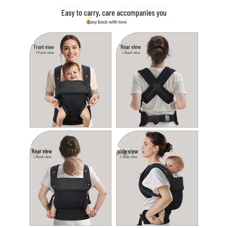 Infant Pure Cotton Double Shoulder Baby Carrier with Hip Seat, Spine Protection, and Front Carrying.