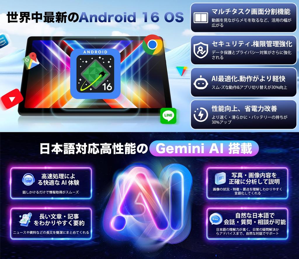 AvidPad Android 16 Geniş Ekran 1TB TF Kart Yüz Bölme FM TELEC Kablosuz S60 Japon Spesifikasyonu ile Android 16 Tablet [İlk Yapay Zeka] Tablet, 2K,