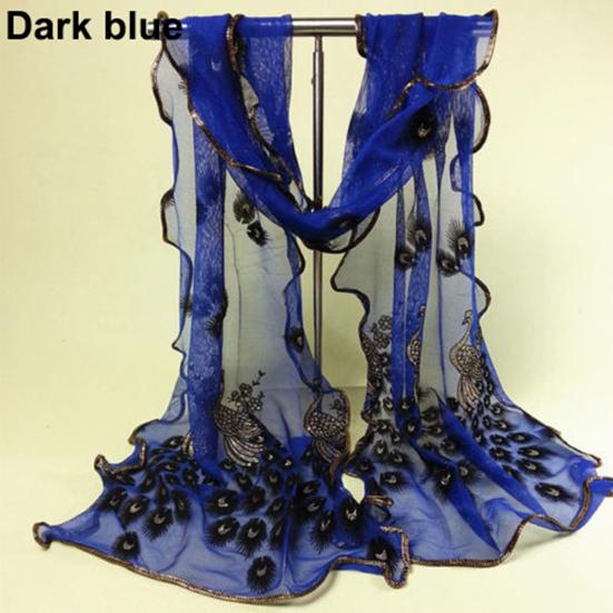 Women Fashion Peacock Flower Embroidered Lace Scarf Long Soft Wrap Shawl Stole