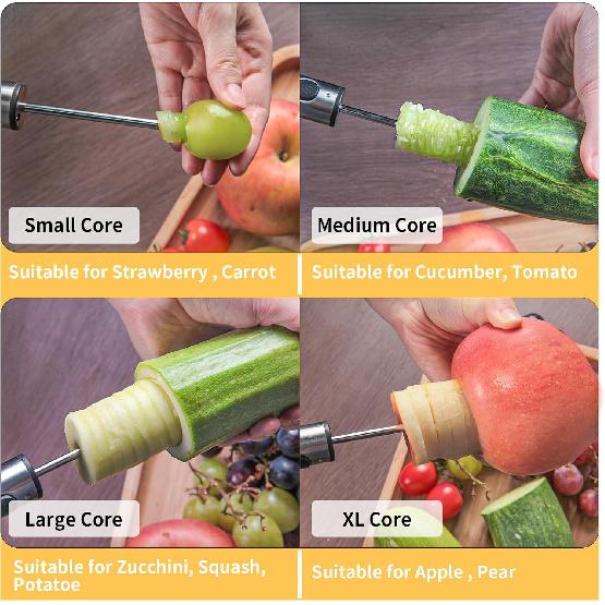 Newness Vegetable Corer, [Multi-Purpose, Sharp Blade] Veggie Corer Drill Fruit Corer with Ergonomic Anti-Slip Handle, 4 Sizes Veggie Drill for Coring