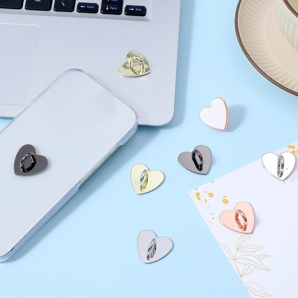 8 Pcs Phone Charm Hook, Cell Phones Charm Finger Rings Adhesive Metal Phones Finger Grip Loop Stand Heart Charms for DIY Phone Case Pad Tablet