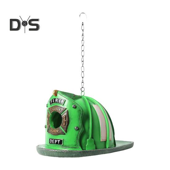 

Подвесной скворечник из смолы в форме шлема пожарного, гнездо для диких птиц, наружный домик для кормления птиц для украшения сада и террасы дома зелёный