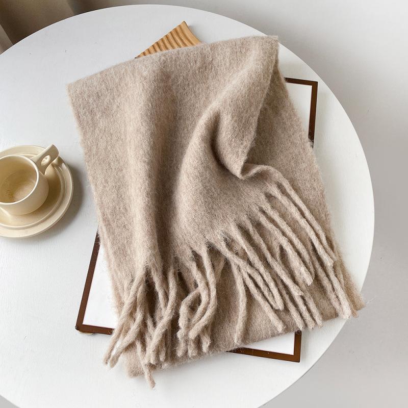 Wool Scarf Autumn And Winter Solid Color Mohair Scarf High-End Thickened Warm Fringed Shawl
