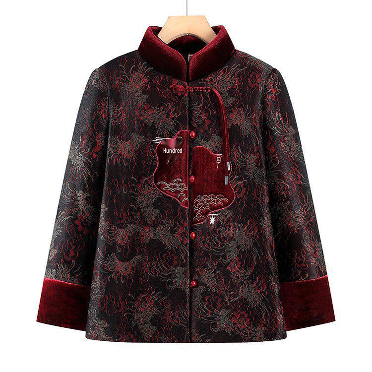 Grandma's Winter Cotton Padded Jacket - New Chinese Style, Thickened, Plus Size, Velvet Lining for Elderly Women