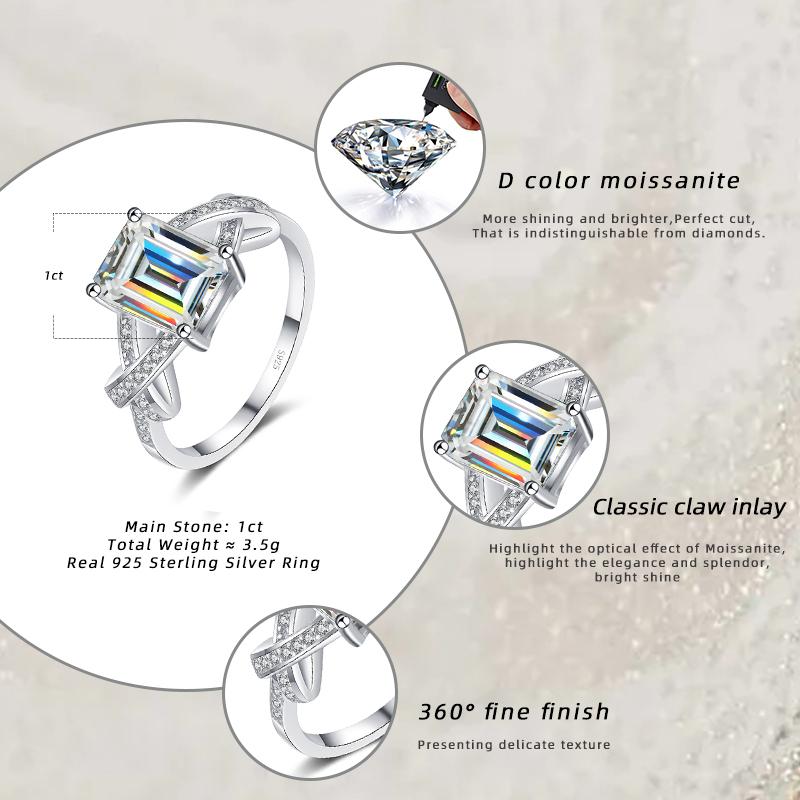 Bague Ringen Radiant Cut 3ct Moissanite Diamond Ring For Women Sparkly Halo Wedding Promise Band Platinum Plated 925 Silver