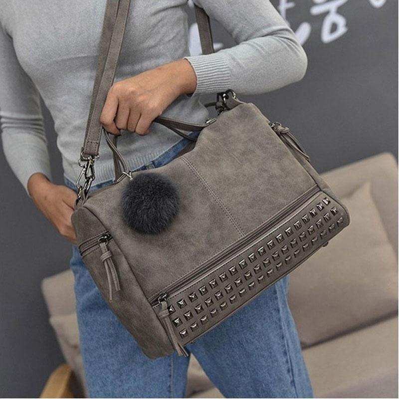 Chic And Spacious Casual Women Large Capacity Solid Rivet Shoulder Messenger Crossbody Bags