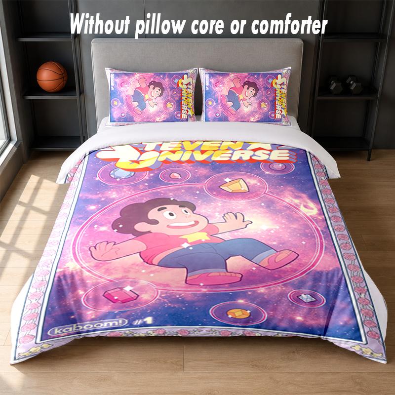 Steven Universe Design Bett Bettwäsche Set 1 Bettbezug + 2 Kissenbezüge Weich Atmungsaktiv Haushalt Bettwäsche