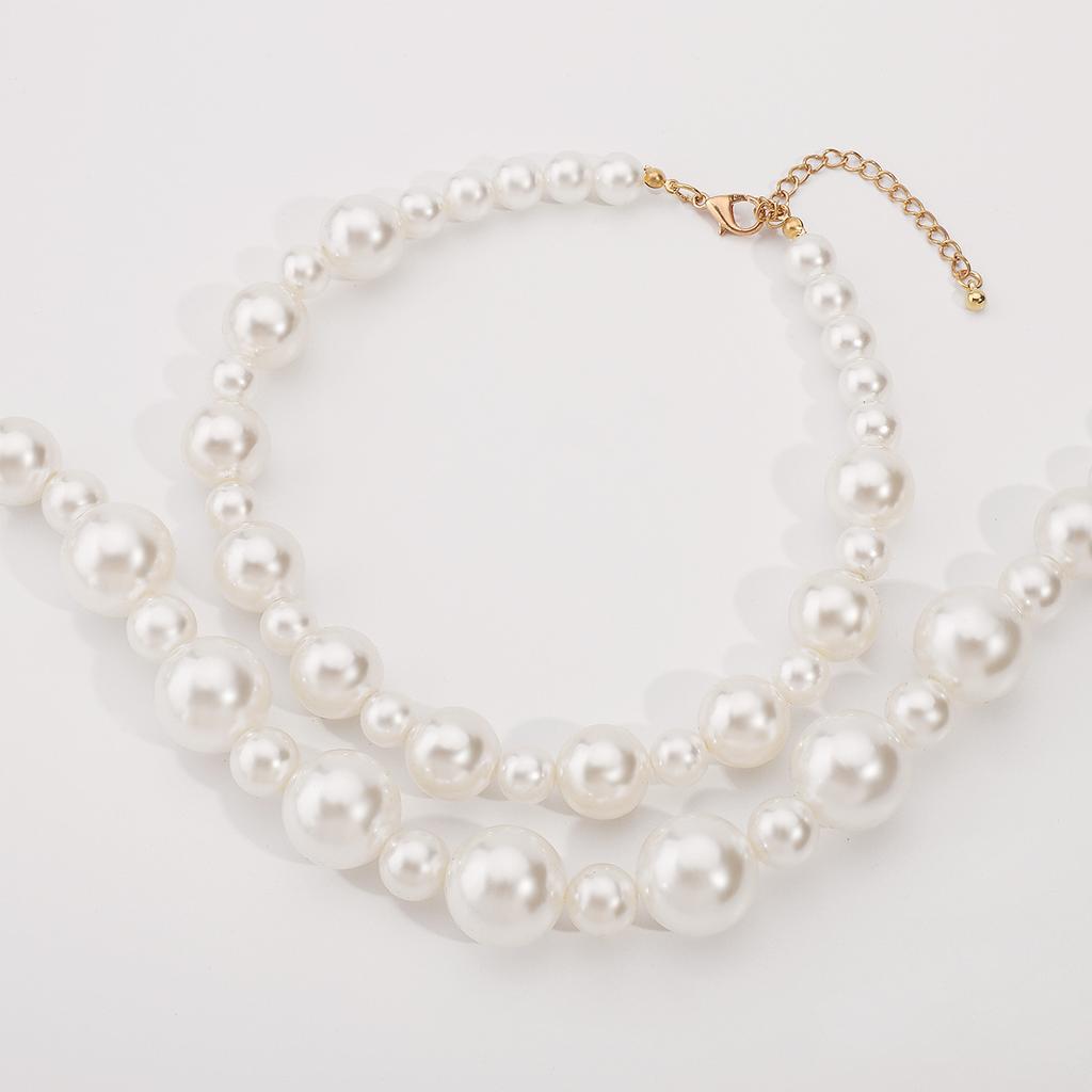 940ZA New Exaggerated Necklace Women, French Retro Fashion Lazy Pearl Stacked Necklace Set