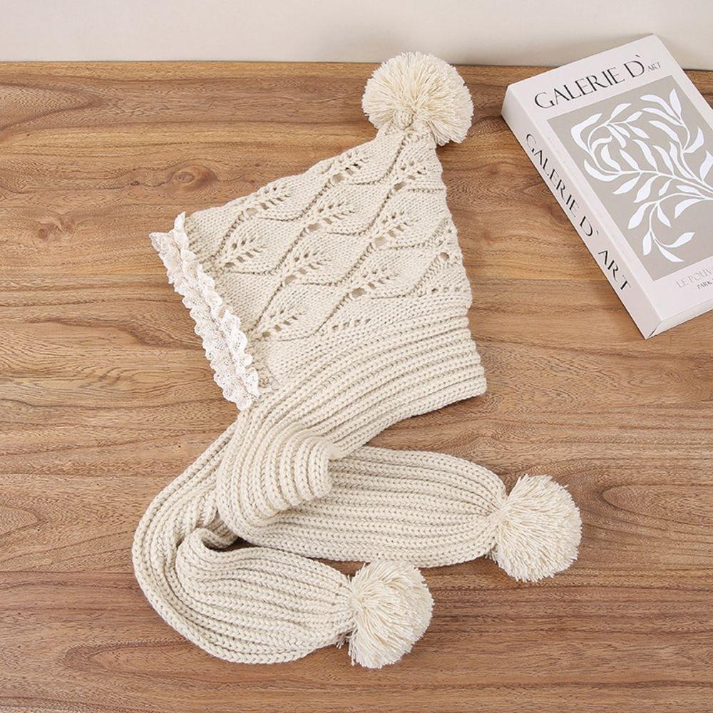 Lace Trim Integrated Winter Set Windproof Earflaps Winter Hat Soft Knitted Hat Scarf Set For Girls