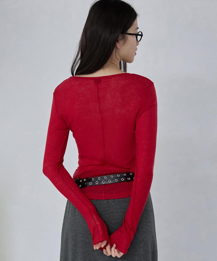 Lense Sheer Layered Long Sleeve Tee Red