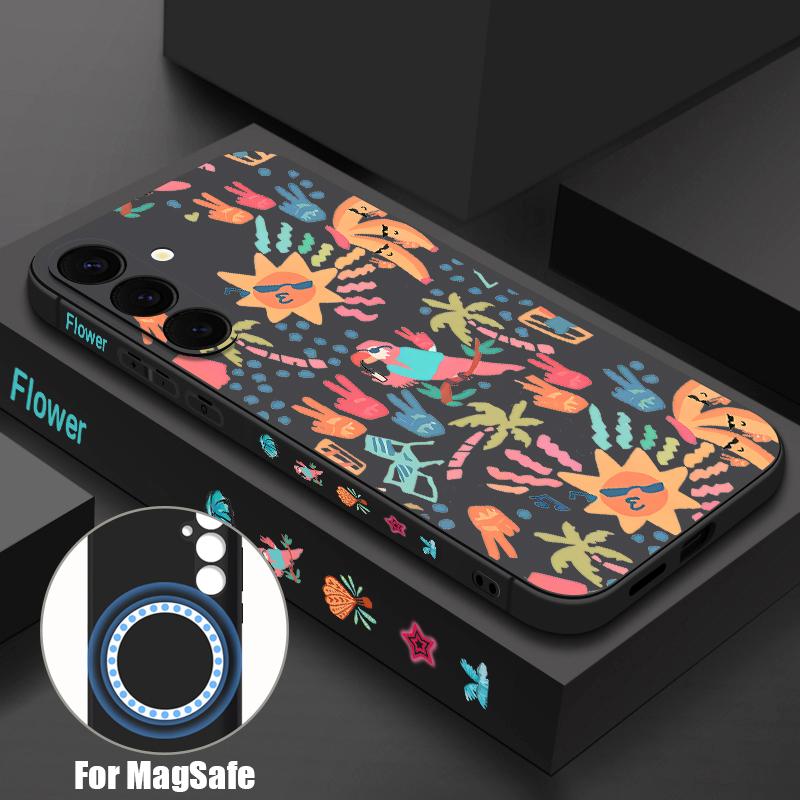 Colorful Cartoon Pattern Case For Samsung Galaxy S25 Ultra S24 S23 S22 Plus S21 S25 FE Magnetic For Magsafe Soft Silicone Cover