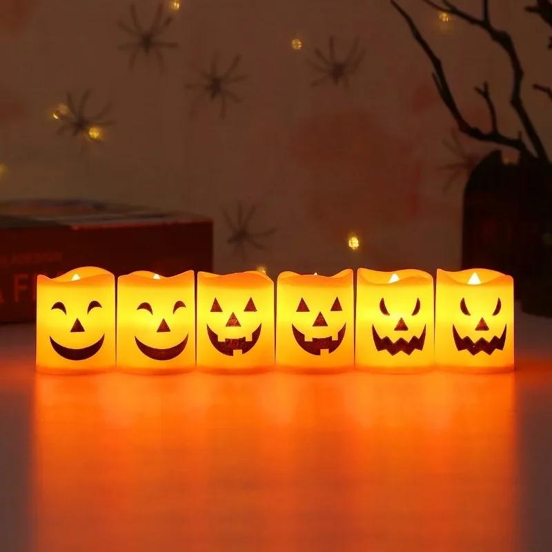 2026 Halloween Decoration Spooky Pumpkin Electronic Candle Light Candlestick for Party Room Haunted House Atmosphere Decor Use