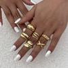 Landscape Water Droplets Hug Open Ring, Liquid Metal Pleated Irregular Crossed Ring