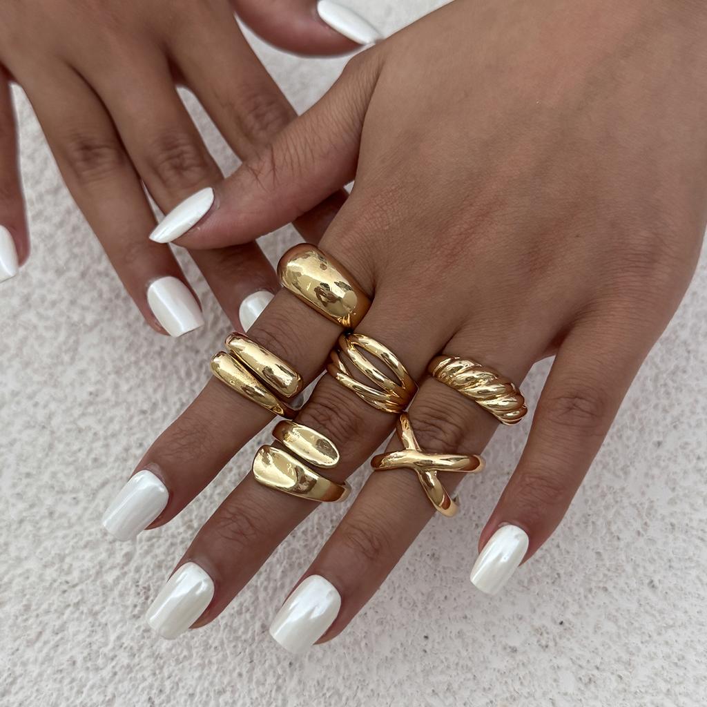 Landscape Water Droplets Hug Open Ring, Liquid Metal Pleated Irregular Crossed Ring