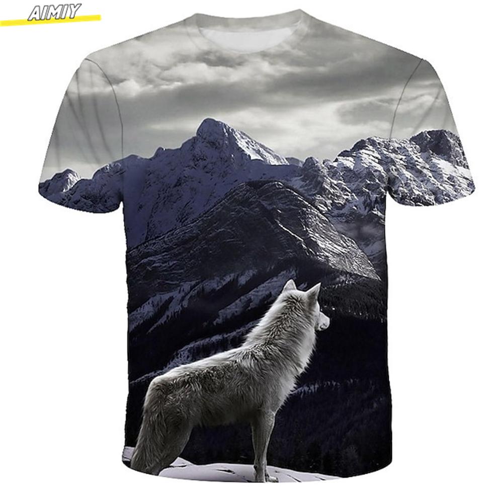 Men's Hipster Wolf 3D Printed T-shirt Summer Fashion Animal Pattern Short Sleeve Top Daily Holiday Round Neck Clothing