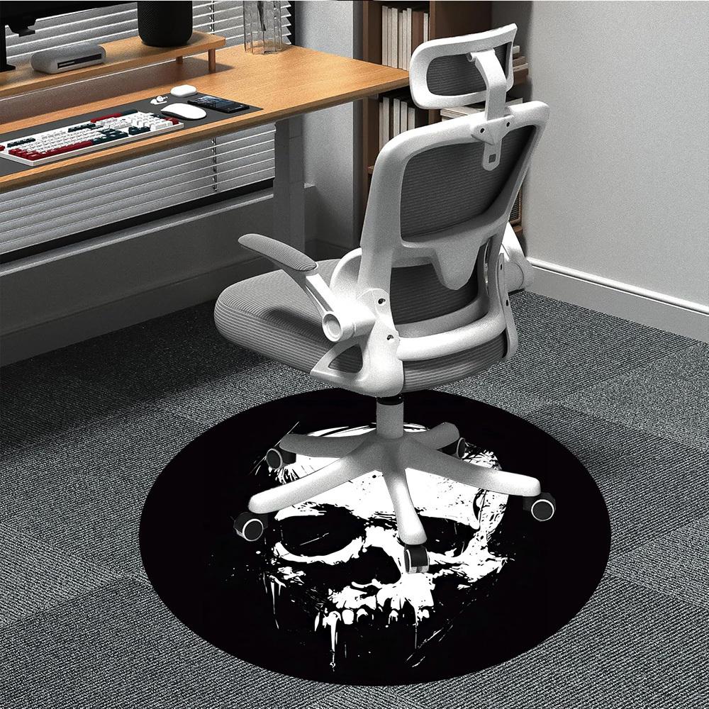 1pc Skull Art Office Round Area Rug,  Mat Suitable For Office, Under Office Chairs Bedroom Living Room Home Decor, Room Deco