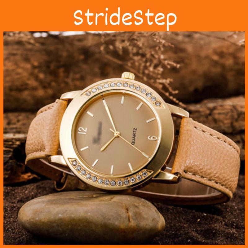Stunning Round Dial Crystal Watch For Women With Artificial Leather Band