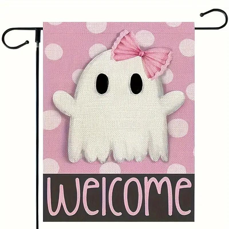 1pc Happy Halloween Garden Flag Cute Ghost Pumpkin Print Suitable for Halloween Yard Outside Decoration No Flag Pole 12X18 Inch