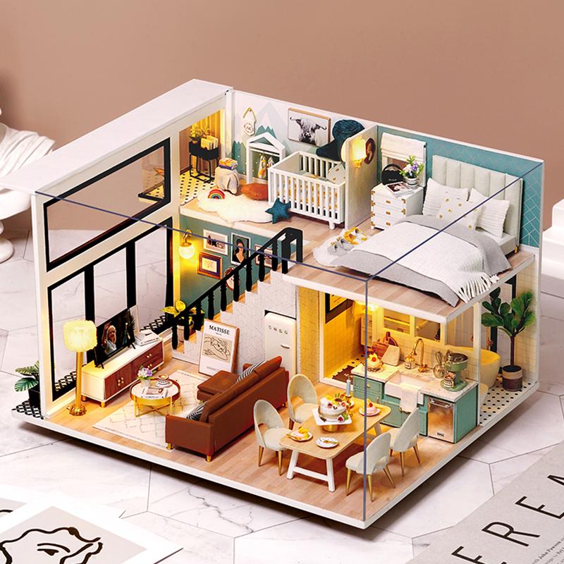 

Wooden Mini Doll House DIY Small Houses Kit Duplex Apartment 3D Puzzle Assembly Building Toy Decoration With Furniture Dollhouse