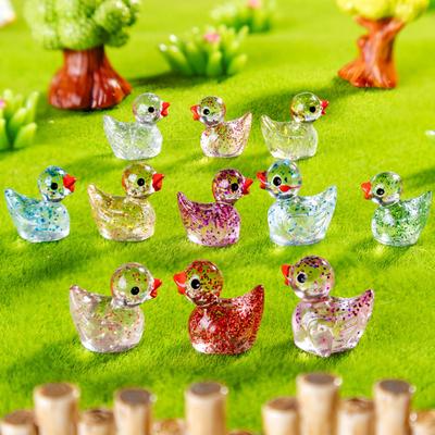 Yousheng 100Pcs Mini Duck Figurine Luminous Miniature Cartoon Yellow Duck Ornament DIY Microlandscape Fairy Garden Animal Resin Statue Decoration