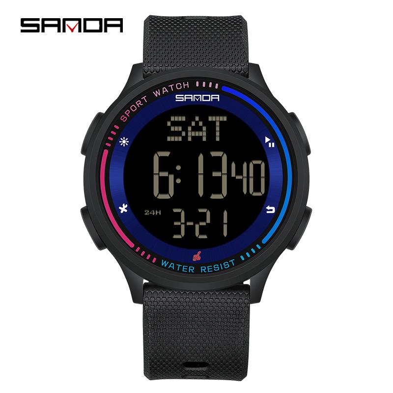 SANDA LED Digital Movement Teenager Students Hand Clock Trendy Outdoor Sports Water Resistant Mode Wristwatch Top Men Watch