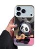 Guitar-playing Panda Pattern Case For iPhone 17 Pro Max Funda iPhone 16 Pro Max 15 14 13 12 11 Air 16E Leather Texture Silicone Cover