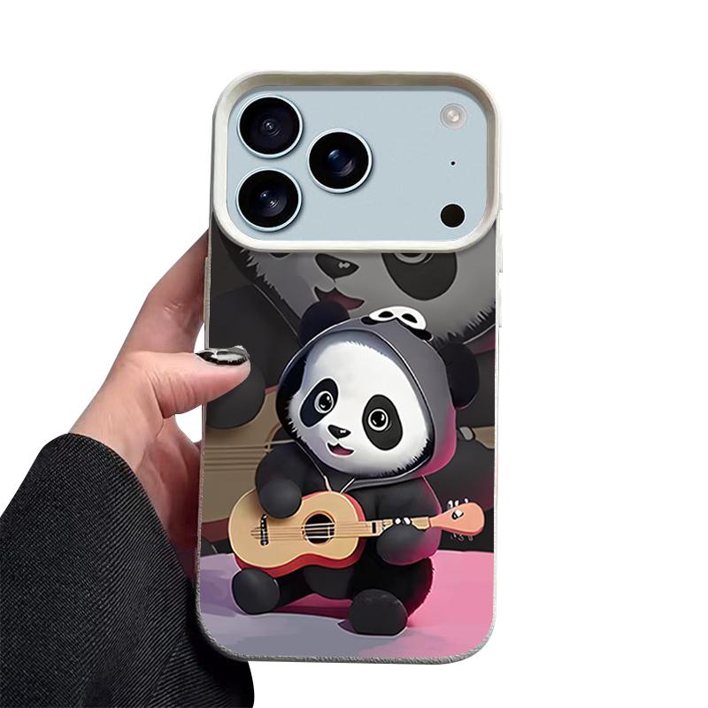Guitar-playing Panda Pattern Case For iPhone 17 Pro Max Funda iPhone 16 Pro Max 15 14 13 12 11 Air 16E Leather Texture Silicone Cover