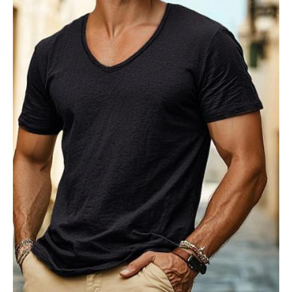 Men's Casual -color -jute V-neck Short-sleeved T-shirt Top