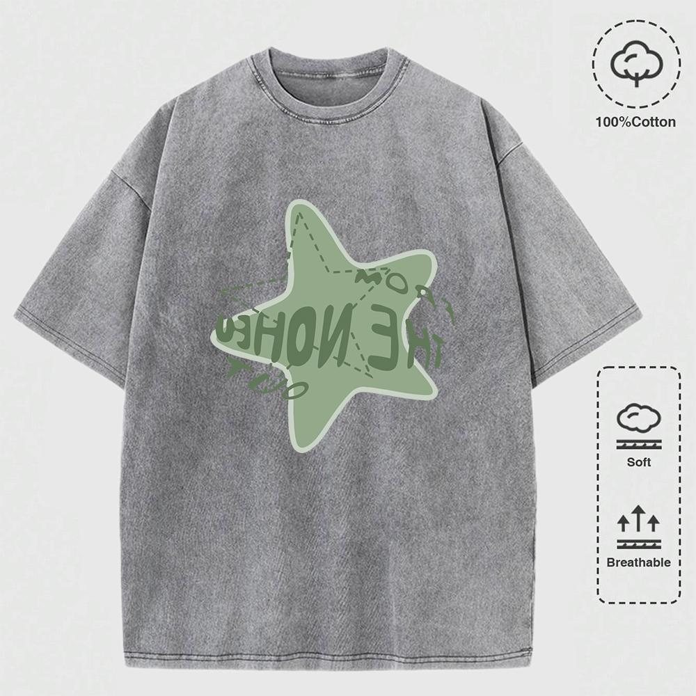 Graffiti Pentagram Print Washed T Shirt Mans O-Neck Casual Fashions Top Cotton Loose Clothes Men T-Shirts