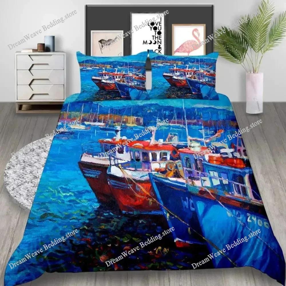 Pirate Sailboat Duvet Cover Nautical Ocean Theme Boys Teen Bedding Cool Style Adult Bedding Set Wave Pattern Printed Room Decor7