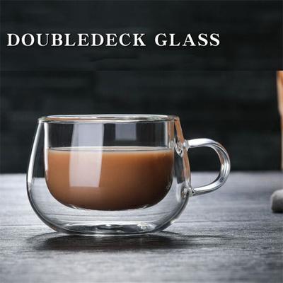 Doppelwandiger Becher aus Borosilikatglas mit Griff, hitzebeständig, für Kaffee, Milch und Wasser, kreative, durchsichtige Becher für kalte Getränke