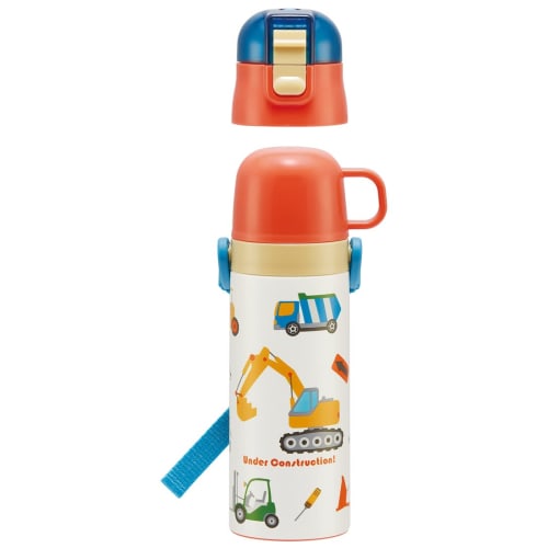 Skater Children's Stainless Steel Water Bottle, 2-Way Direct Drinking, 470ml, Cup Drinking, 430ml, Working Car, Child-Friendly, Lightweight Type, Boys