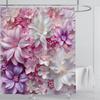 3D Red Floral Shower Curtain Set Pink Flower Design Fabric Bathroom Decor Waterproof Washable Shower Curtain Set with Hooks