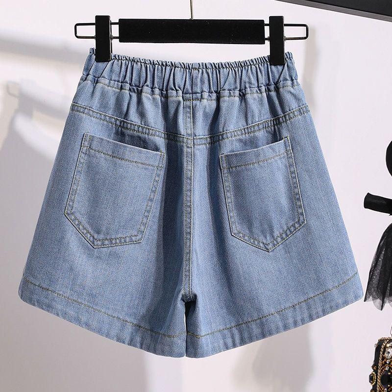 High-Waisted Loose Denim Shorts for Plus-Size Women - Summer Trendy Wide-Leg Elastic Waist 