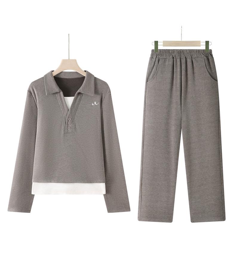 Women's Spring/Autumn 2025 Long Sleeve Lapel Sweatshirt & Straight Leg Pants Set