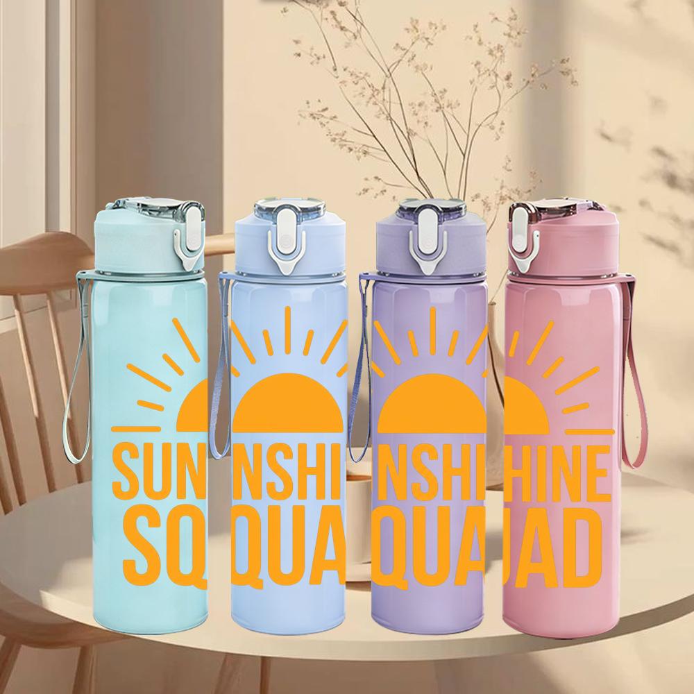 1PC Sunshine Squad Orange Text 750ml Color Plastic Sports Water Bottle Leakproof Flip Straw Lid Suitable for Sports Office Home Use