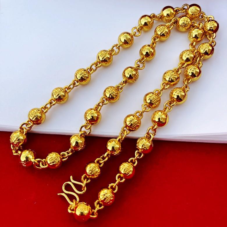 18K Gold Plated Men's Prayer Bead Necklace - Solid Round Gold Chain, Elegant and Simple Gift