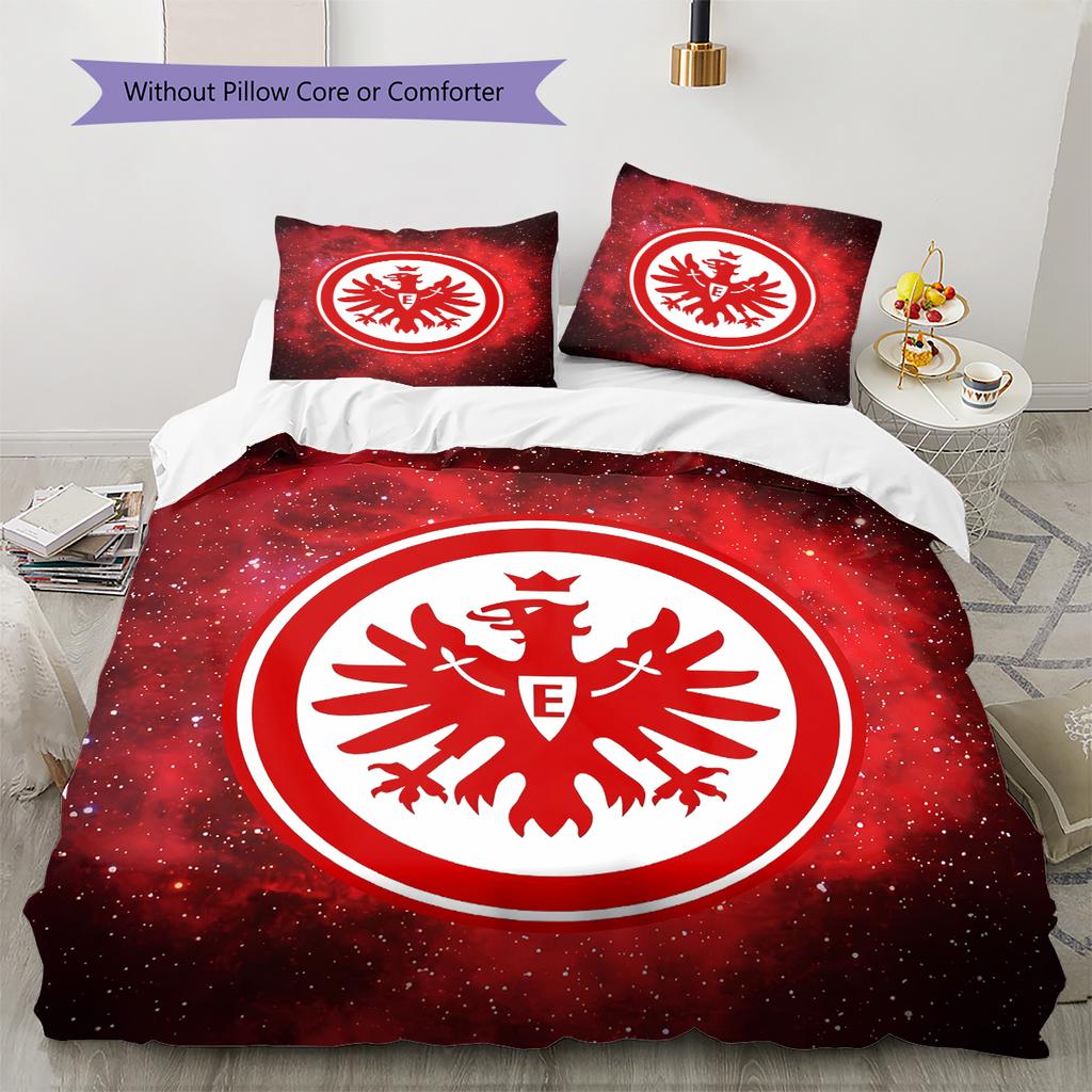 Pościel z wzorem piłkarskim Frankfurt, Zestaw kołdry Poszewka na kołdrę Poszewka na poduszkę Domowy Prezent Urodzinowy (1 * poszwa na kołdrę + 2 * poszewki na poduszki, bez rdzenia)
