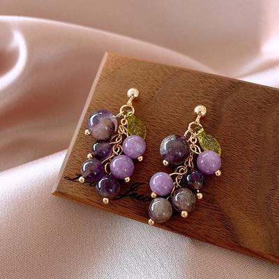 Amethyst Silbernadel Waldrebe Ohrringe - Dongdaemun Design, Eleganter und Frischer Stil