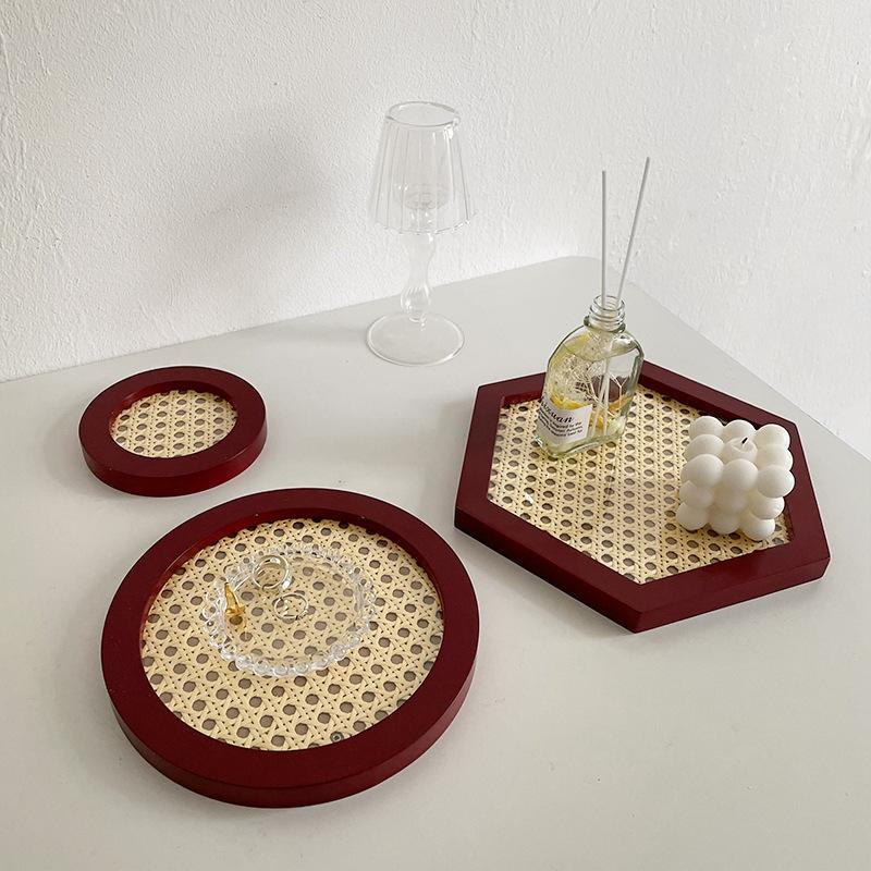 Nordic Rattan Jewelry Aromatherapy Sundry Storage Tray Plastic Household Perfume Ornaments Organizer Plate Creative Photo Prop